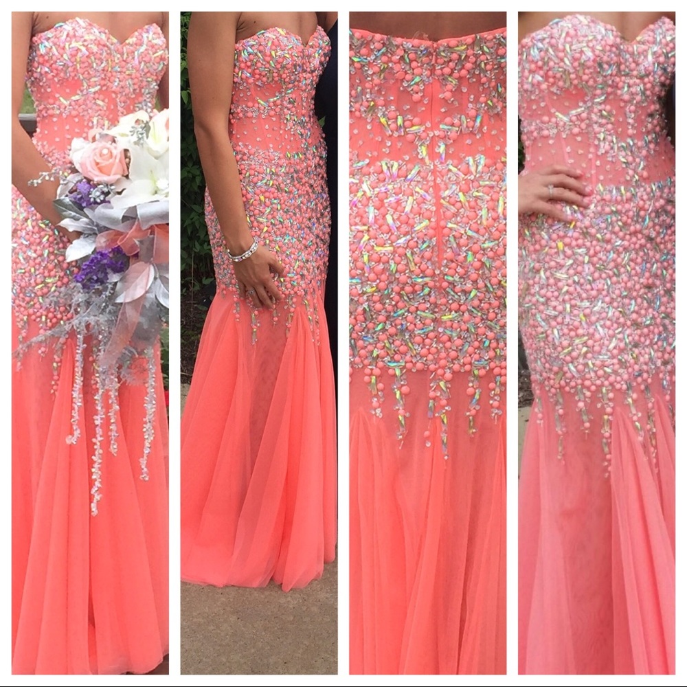 Jasz couture coral pink prom dress